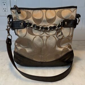 Coach Bag Purse Handbag Leather Metallic Signature Chain Crossbody Duffle Bag